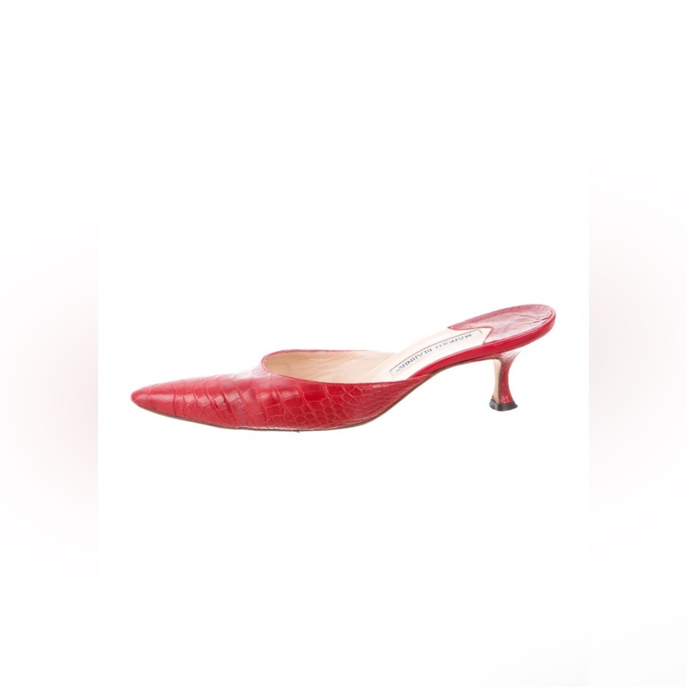 Manolo Blahnik - Crocodile Pointed-Toe Mules